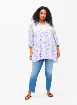 Zizzifashion Tunic with 3/4 sleeves and floral print, Sand Verbena AOP, Model image number 2