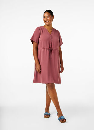 Zizzifashion Short sleeve dress with tie waist, Rose Brown, Model image number 2