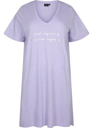 Zizzifashion Organic cotton nightdress with V-neck, Lavender Decide, Packshot image number 0