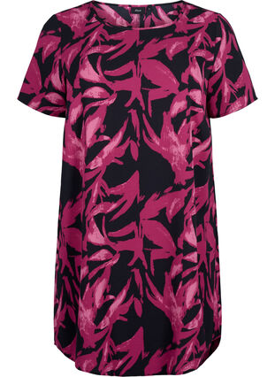 Zizzifashion Dress with print and short sleeves, Bl.Purple Leaf AOP, Packshot image number 0