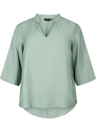 Zizzifashion Solid color blouse with 3/4 sleeves, Chinois Green, Packshot image number 0