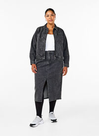 Denim skirt with front slit, Dark Grey Denim, Model