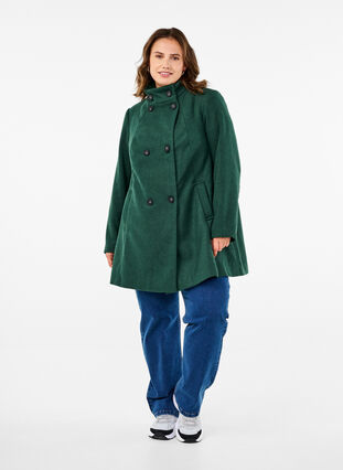 Zizzifashion Short trench coat with an A-line, Trekking Green Mel., Model image number 3