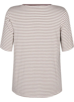 Zizzifashion Striped T-shirt in lyocell with round neck, Ant White Walnut St, Packshot image number 1