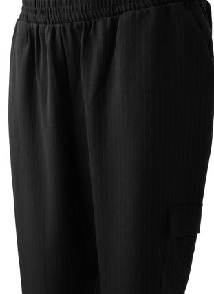 Zizzifashion Trousers with cargo pockets and elasticated waist, Black Sand Pin St., Packshot image number 3