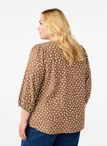 Zizzifashion 3/4 sleeve cotton blouse with print, Coca Mocha Dot , Model image number 1