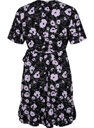 Zizzifashion Printed wrap dress with short sleeves, Black Flower AOP, Packshot image number 1