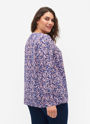 Zizzifashion FLASH - Long sleeve blouse with print, Strong Blue Flower, Model image number 1