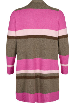 Zizzifashion Long knit cardigan with wide stripes, Fuchsia Red Mel.Comb, Packshot image number 1