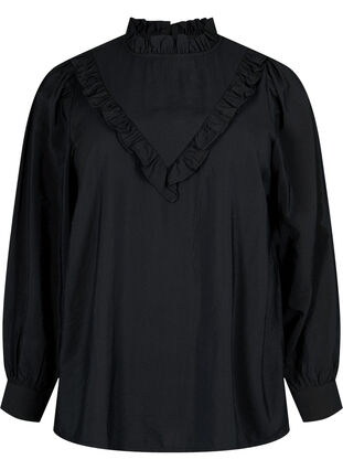 Zizzifashion Viscose blouse with frills, Black, Packshot image number 0