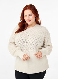 Knitted blouse with lace pattern, Pumice Stone Mel., Model