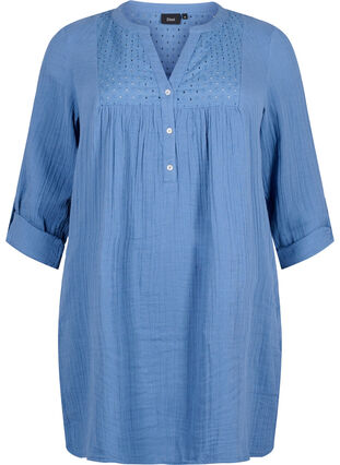 Zizzifashion Cotton tunic with anglaise embroidery, Moonlight Blue, Packshot image number 0