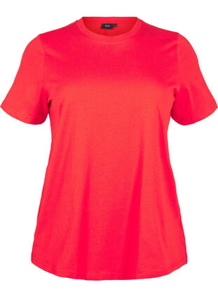 Zizzifashion Basic cotton T-shirt with round neck, Flame Scarlet, Packshot image number 0