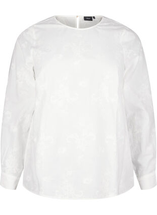 Zizzifashion Long-sleeved blouse with embroidery, Bright White, Packshot image number 0