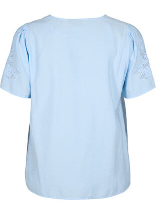 Zizzifashion Short sleeve viscose blouse with embroidery, Chambray Blue, Packshot image number 1