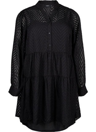 Zizzifashion Textured short dress with a ruffle collar, Black, Packshot image number 0