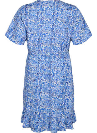 Zizzifashion FLASH - Wrap dress with short sleeves, White Blue AOP, Packshot image number 1