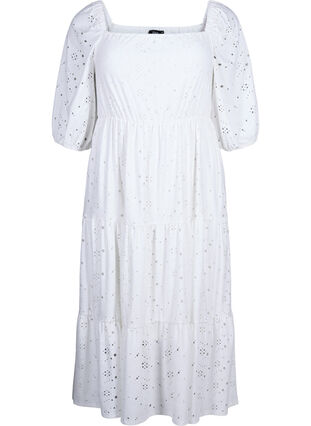 Zizzifashion Maxi dress with lace pattern and a square neckline, Bright White, Packshot image number 0