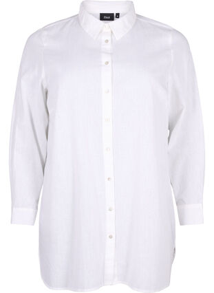 Zizzifashion Long shirt in linen and cotton, Bright White, Packshot image number 0