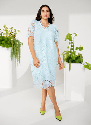 Zizzifashion Crochet dress with short sleeves, Delicate Blue, Image image number 0