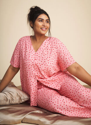 Zizzifashion Printed viscose nightshirt, Pink Icing W. hearts, Image image number 0