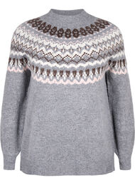 Knitted jumper with patterns and long sleeves, Medium Grey Comb, Packshot