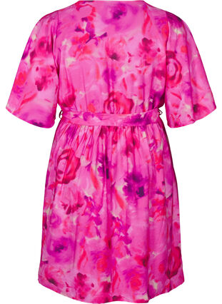 Zizzifashion Knee-length dress with floral print and wrap look, Pink Rose AOP, Packshot image number 1