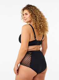 Panties with mesh detail and regular waist, Black, Model