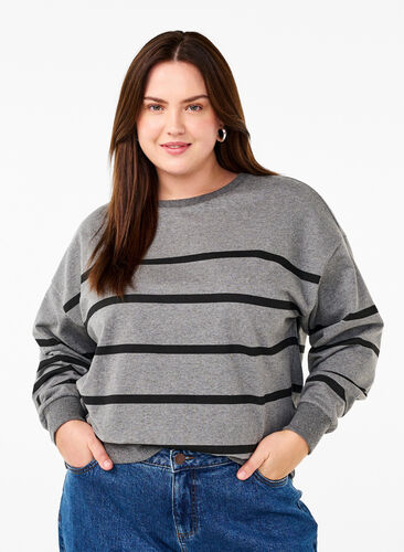 Zizzifashion Sweatshirt with stripes, MGM w. Black Stripe, Model image number 0