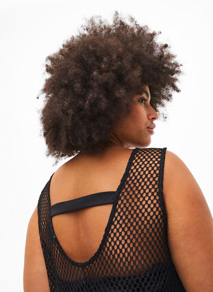 Zizzifashion Sleeveless mesh dress with slit, Black, Model image number 2