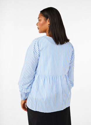 Zizzifashion Striped blouse with open front and embroidery details, C. Blue White Stripe, Model image number 1