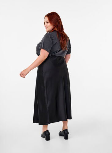 Zizzifashion Long satin skirt, Black, Model image number 1