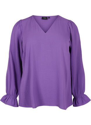 Zizzifashion V-neck blouse with long sleeves, Pansy, Packshot image number 0