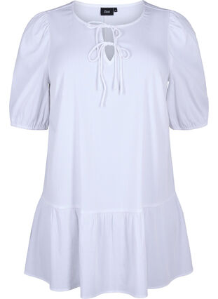 Zizzifashion Tunic in viscose with ties, Bright White, Packshot image number 0