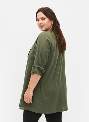 Zizzifashion Cotton tunic with 3/4 sleeves, Thyme, Model image number 1