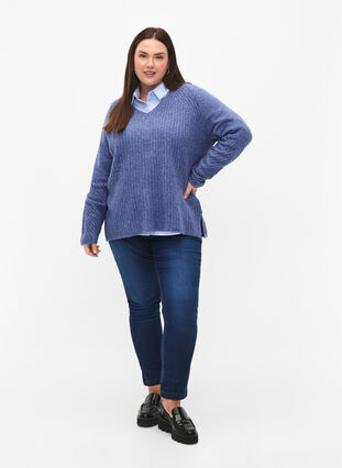 Zizzifashion Knit sweater with slit, Gray Blue Mel., Model image number 2