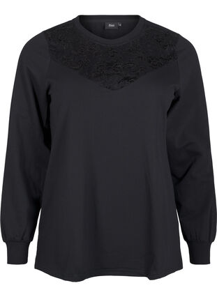 Zizzifashion Sweatshirt with lace details, Black, Packshot image number 0