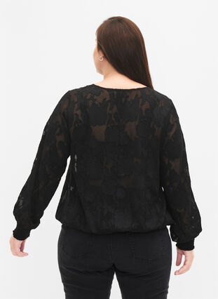 Zizzifashion Jacquard blouse with smocking, Black, Model image number 1