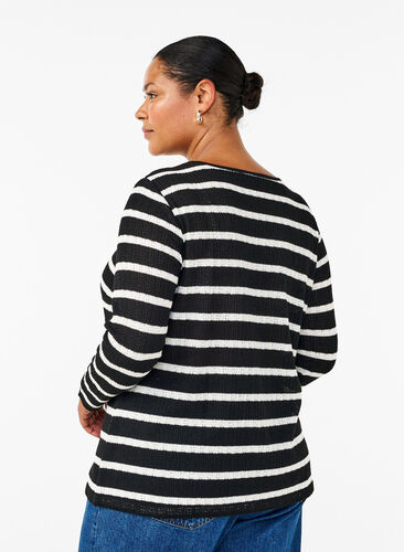 Zizzifashion Blouse with stripes and long sleeves, Black Sand Stripe, Model image number 1