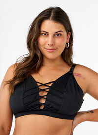 Bikini top with string detail, Black, Model