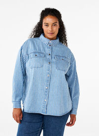 Striped denim shirt with chest pockets, Light B.Denim Stripe, Model