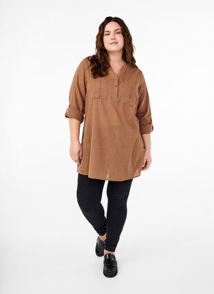 Zizzifashion Cotton tunic with 3/4 sleeves, Coca Mocha, Model image number 2