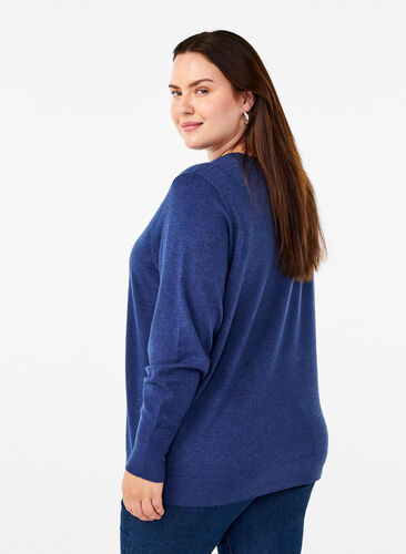 Zizzifashion FLASH - Knitted blouse with a round neck, Estate Blue Mel., Model image number 1