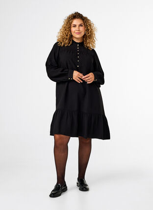 Zizzifashion Short dress with ruffle collar, Black, Model image number 2