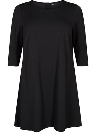 Zizzifashion FLASH - Short dress with an A-line shape and 3/4 sleeves, Black, Packshot image number 0