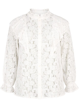 Zizzifashion Lace shirt blouse with ruffle detail, Snow White, Packshot image number 0