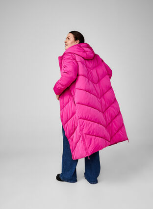 Zizzifashion Long puffer coat with hood and pockets, Rose Violet, Image image number 1