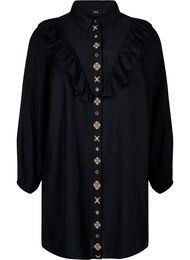 Shirt dress with ruffles and embroidery, Black, Packshot