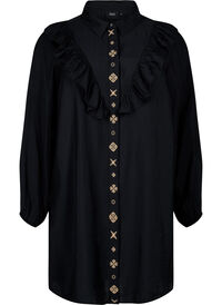 Shirt dress with ruffles and embroidery