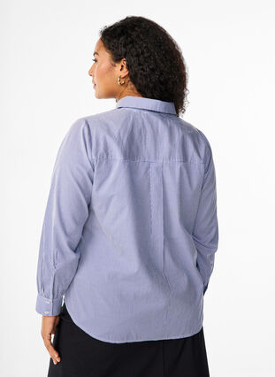 Zizzifashion Organic cotton shirt with bead embroidery, Blue White Stripe, Model image number 1